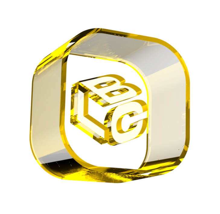 Logo dourado do LCbank com as letras L, B e C